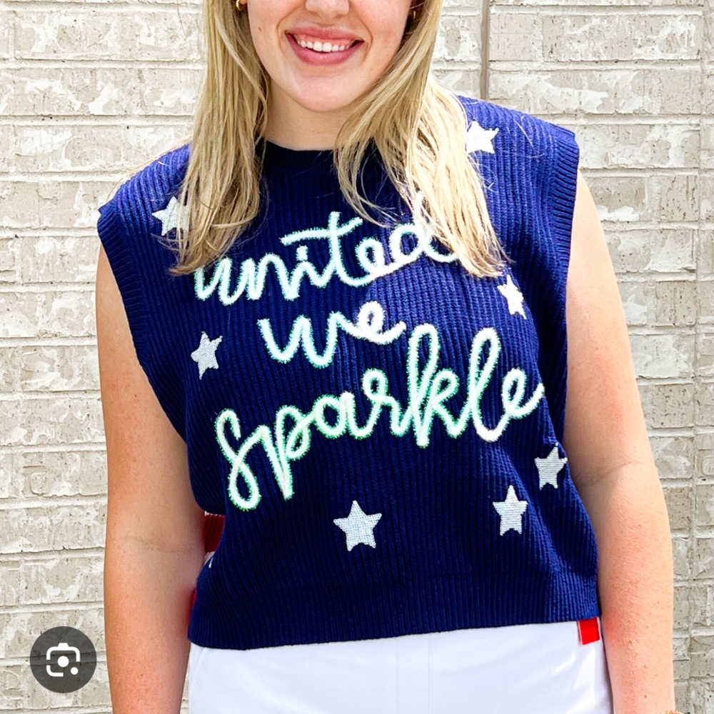 Navy Sleeveless Top with Star and Text Design